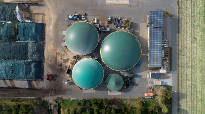 Anaerobic digestion system aerial view